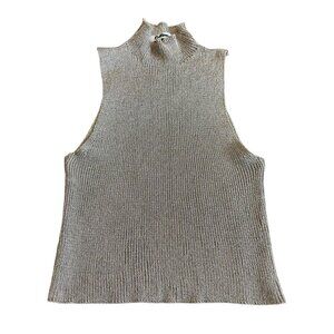 Red Berry Sleeveless Mock Neck tank Top Stretch Metallic Textured Size Small
